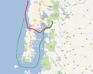 LORD THOMAS COCHRANE's 2 possible routes inwards around CHILOE ISLAND