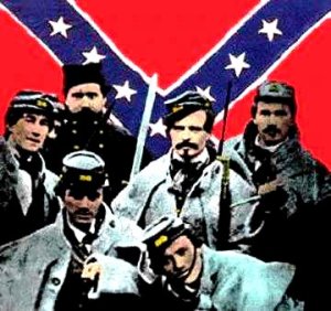 Confederates with flag in background